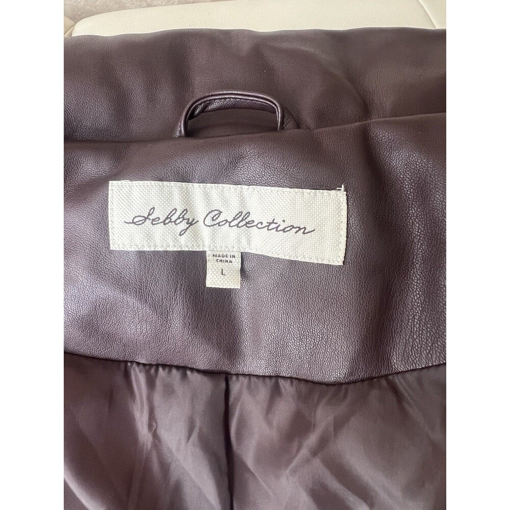 Sebby Collection Brown Zip Up Faux Leather Puffer Winter Jacket Sz L NWT - Picture 3 of 6